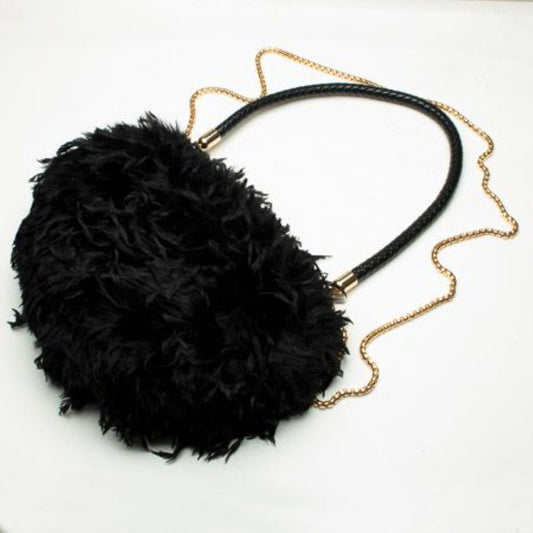 Eliza Gracious Black Faux Feather Bag