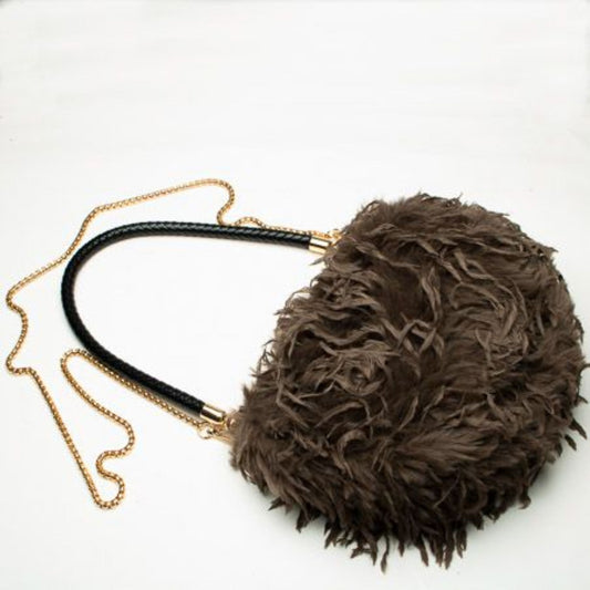 Eliza Gracious Brown Faux Feather Bag