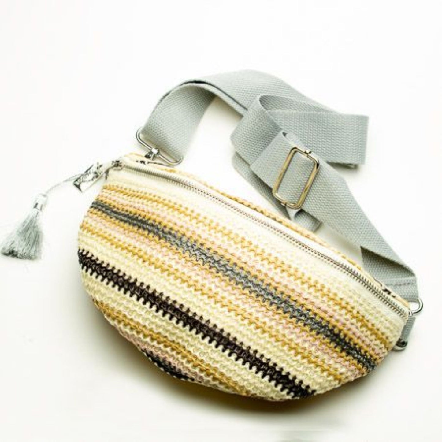 Eliza Gracious Cream Woven Stripe Design Cross Body Bag - EL0047