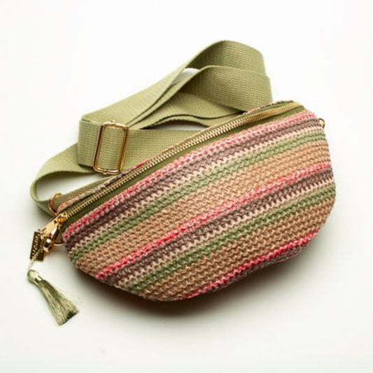 Eliza Gracious Pink Woven Stripe Design Cross Body Bag - EL0047