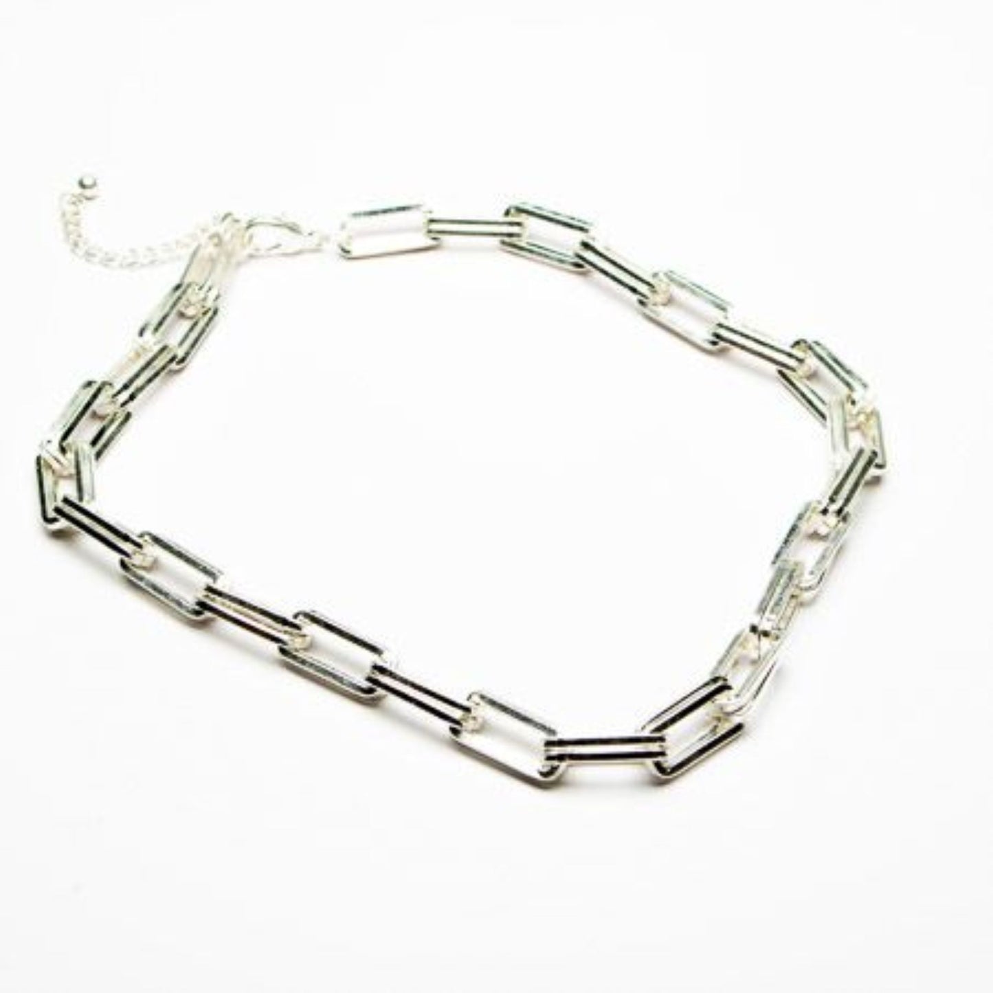 Eliza Gracious Silver Oblong Chain Link Short Necklace - EN1028