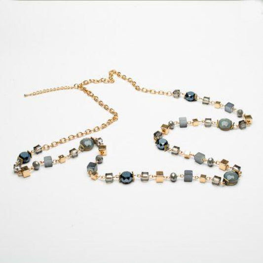 Eliza Gracious Grey Square Beads on Long Chain - EN1049