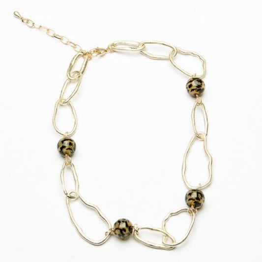 Eliza Gracious Chain Link Short Necklace with Animal Print Beads - EN1066