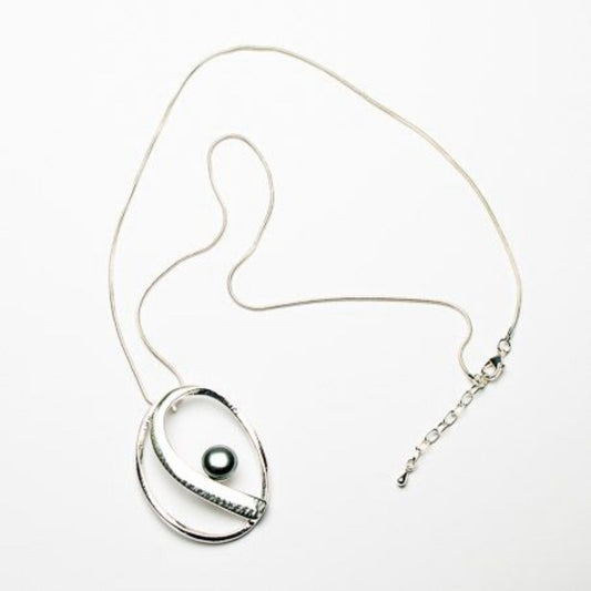 Eliza Gracious Silver Long Necklace with Pearlised Bead Pendant- EN1071