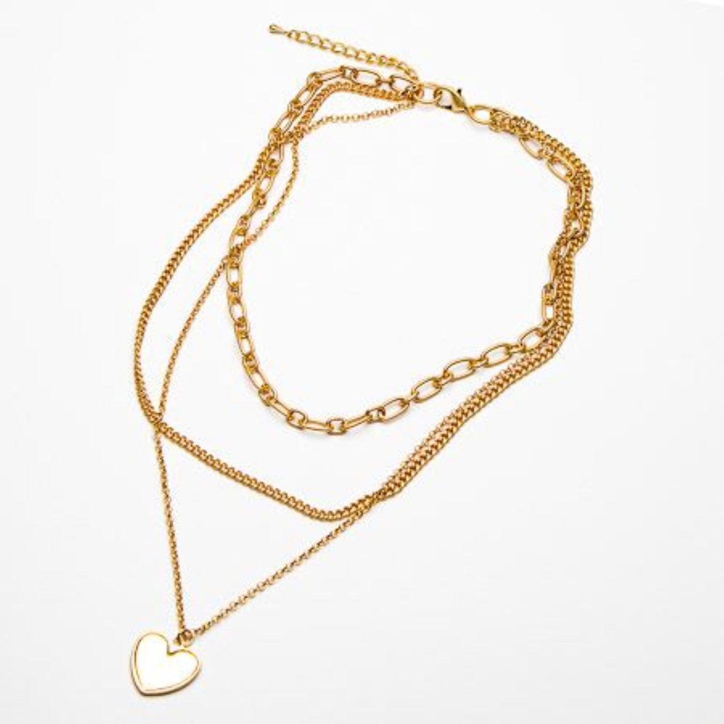 Eliza Gracious Gold Triple Chain with Heart Pendant - EN1079