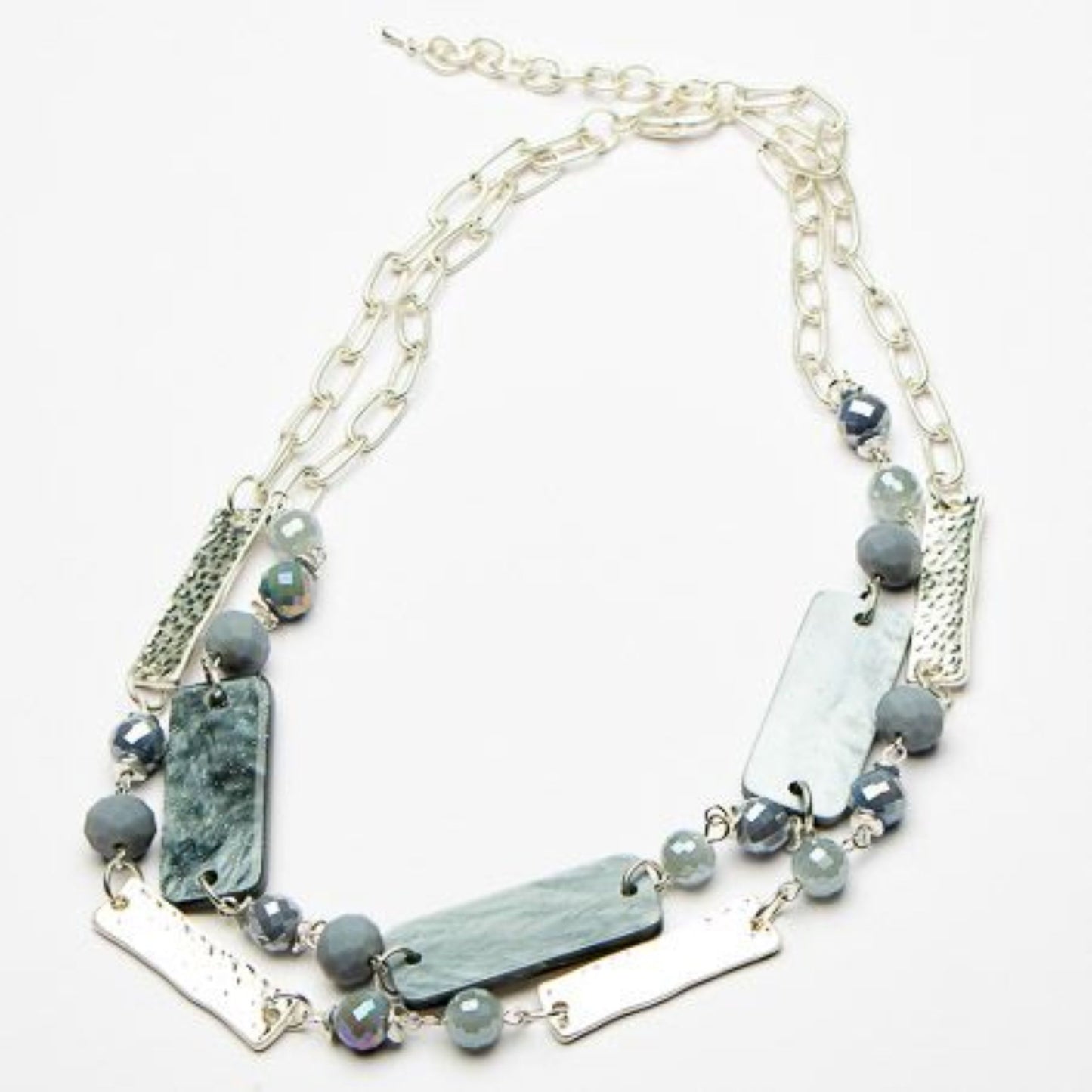 Eliza Gracious Silver / Grey Double Strand Bead Necklace - EN1082