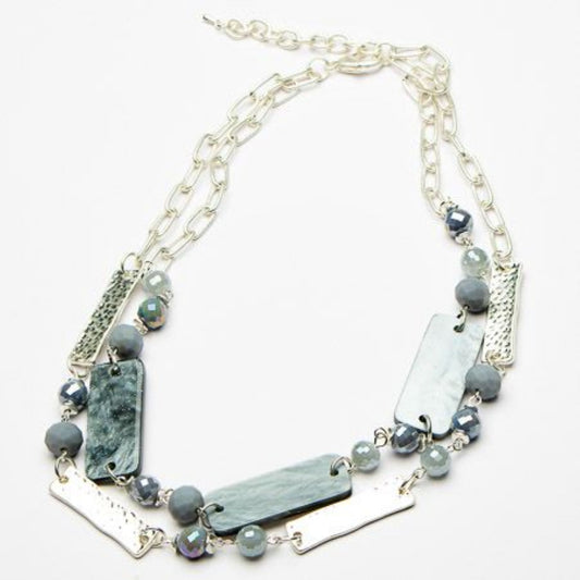 Eliza Gracious Silver / Grey Double Strand Bead Necklace - EN1082