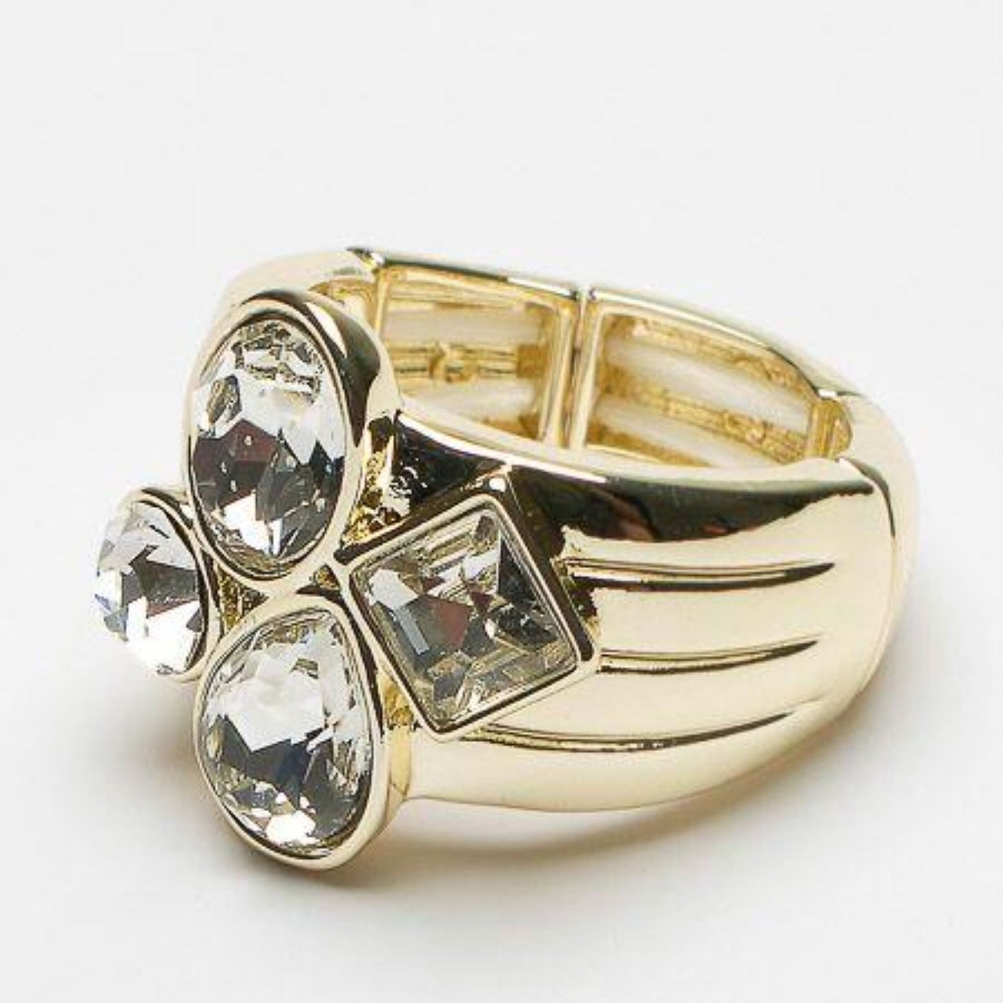 Eliza Gracious Gold Crystal Decorated Wide Ring - ER0181