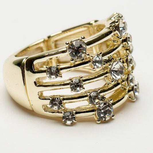 Eliza Gracious Gold Multi Strand Band Ring with Crystal Decoration - ER0183