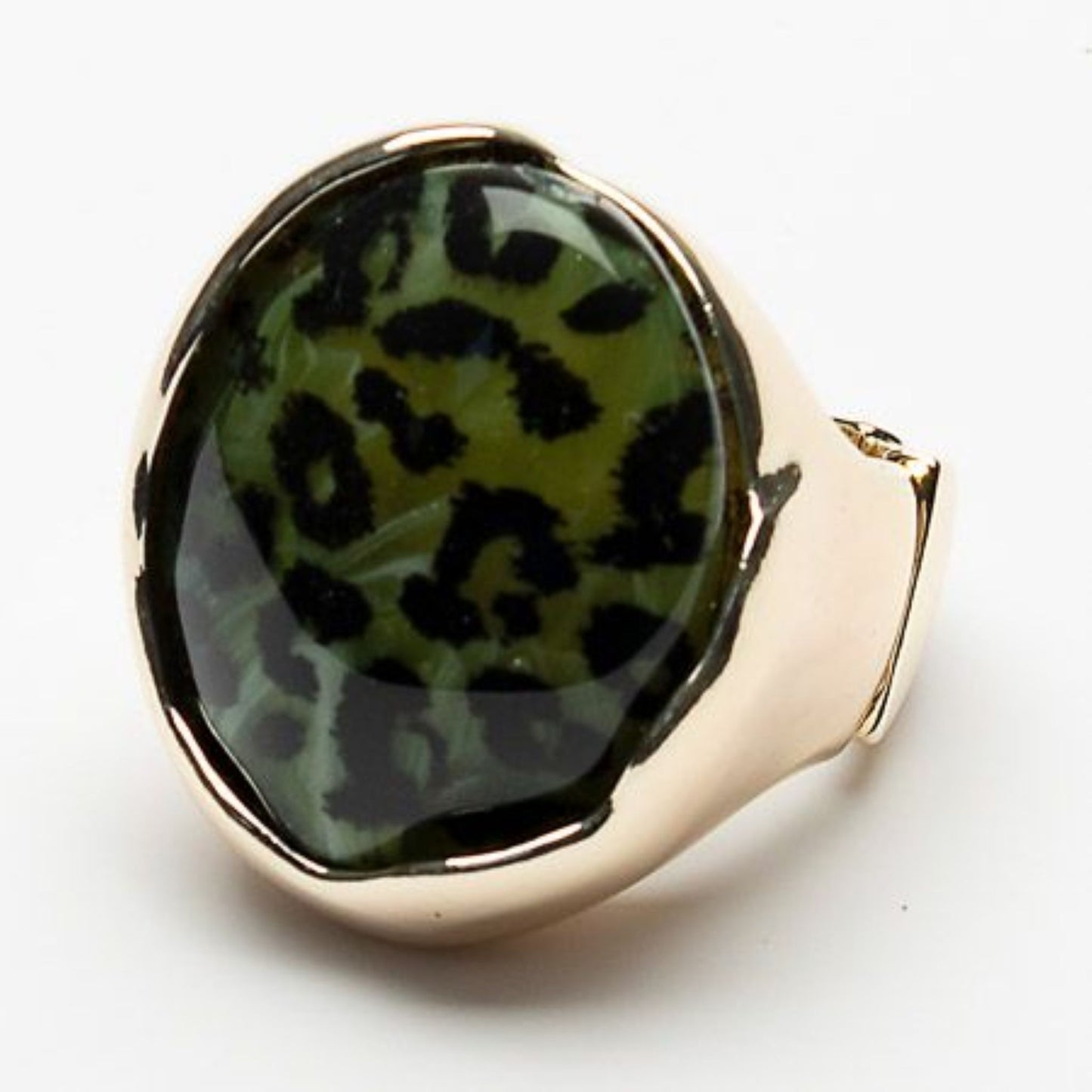 Eliza Gracious Gold - Green Leopard Print Resin Stone Ring  - ER0196