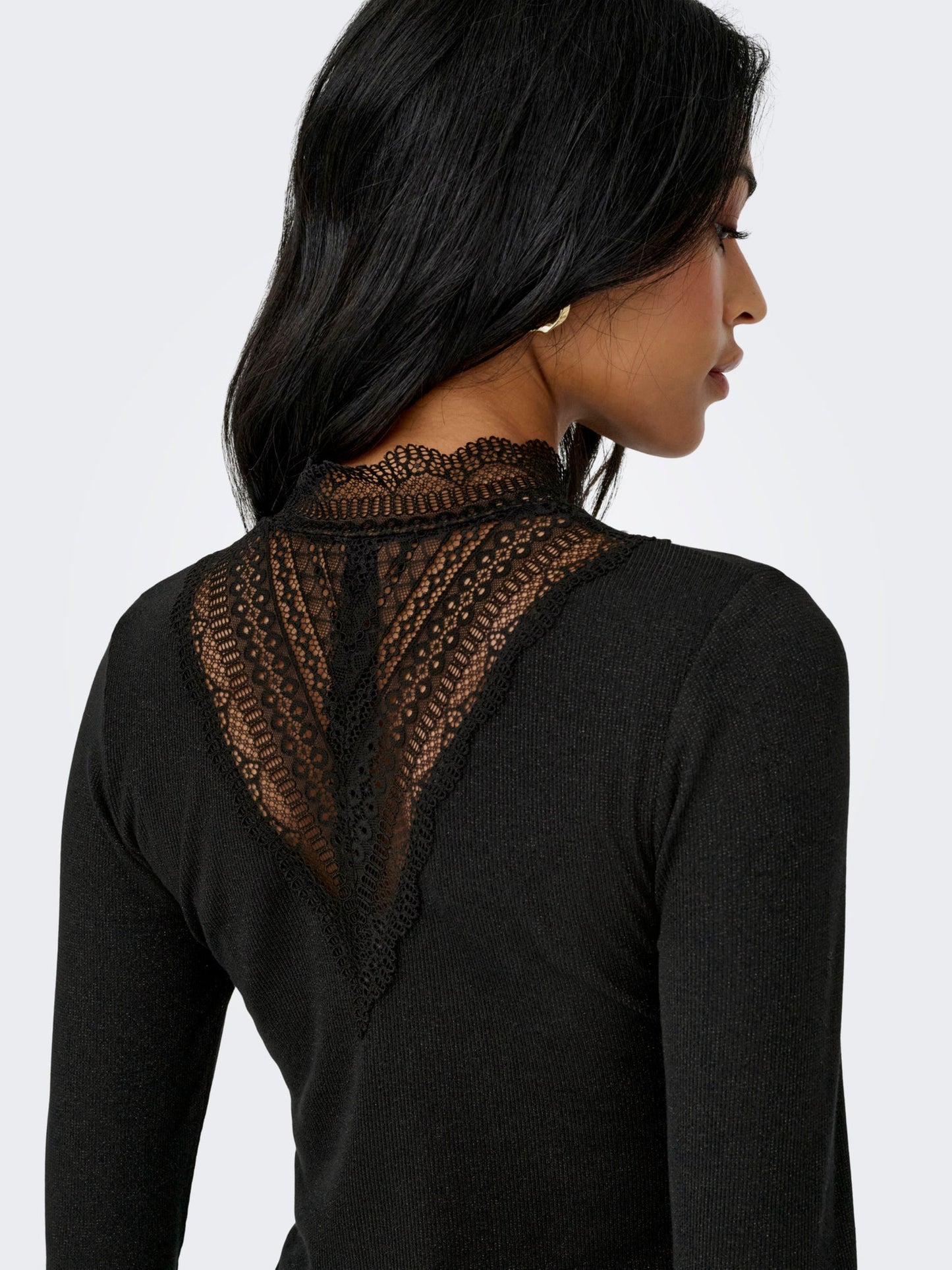ONLY Long Sleeve Lace Top in Black with Light Glitter