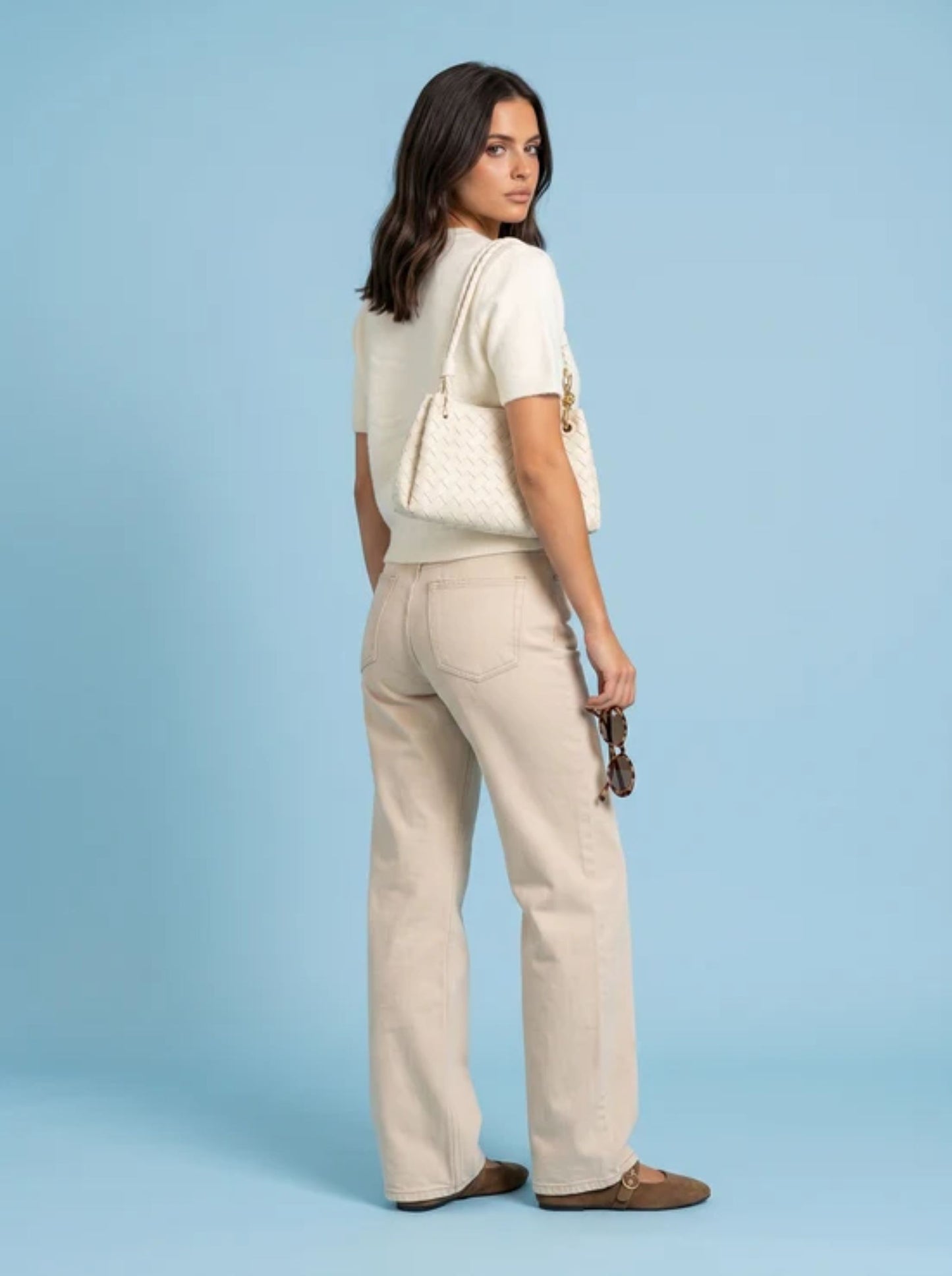 Gold Trim Short Sleeve Jumper in Cream