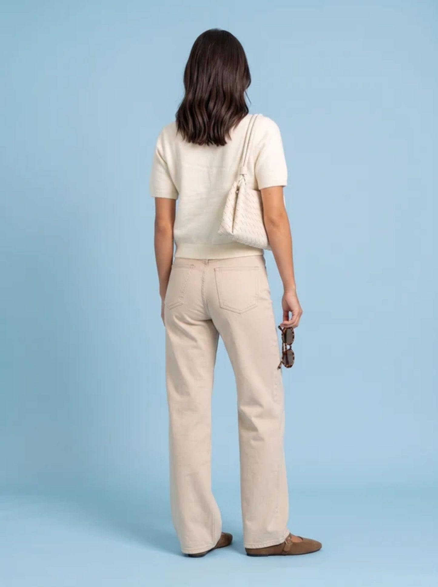Gold Trim Short Sleeve Jumper in Cream