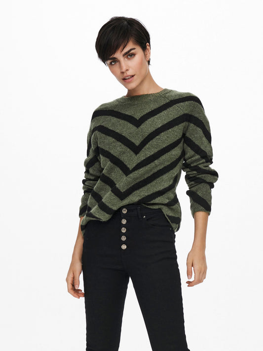 ONLY Khaki & Black V Stripe Jumper