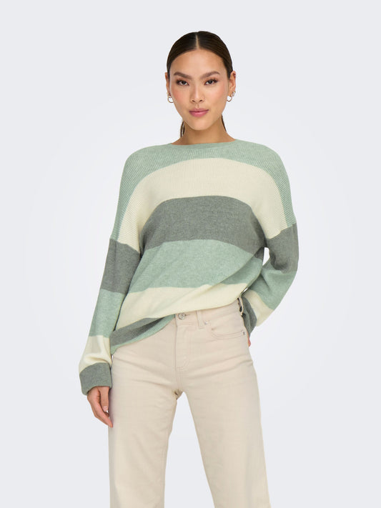 ONLY Knitted Stripe Jumper in Green