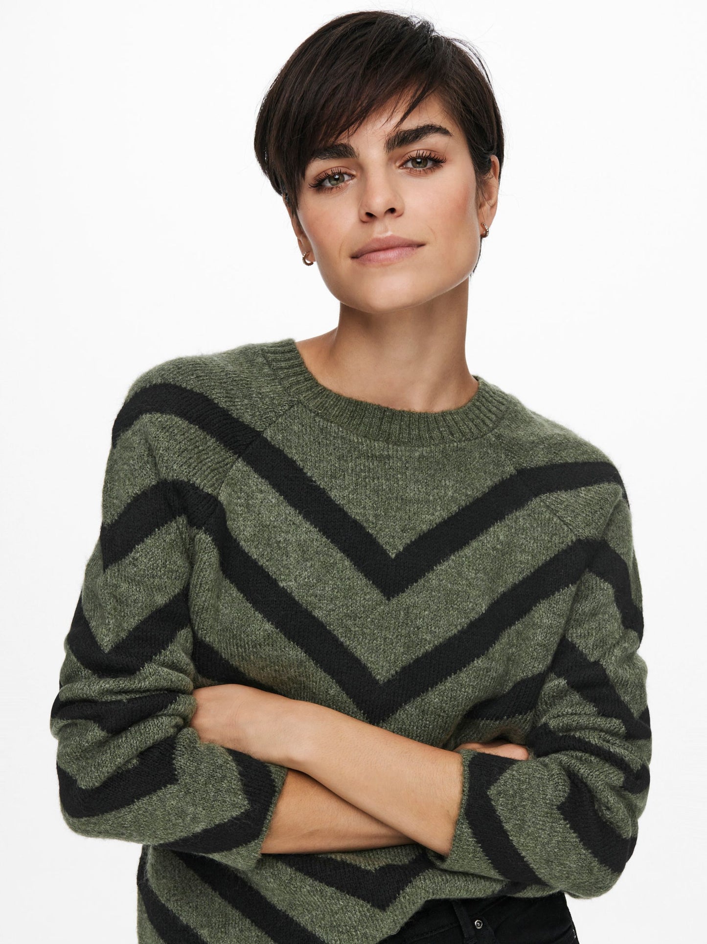 ONLY Khaki & Black V Stripe Jumper