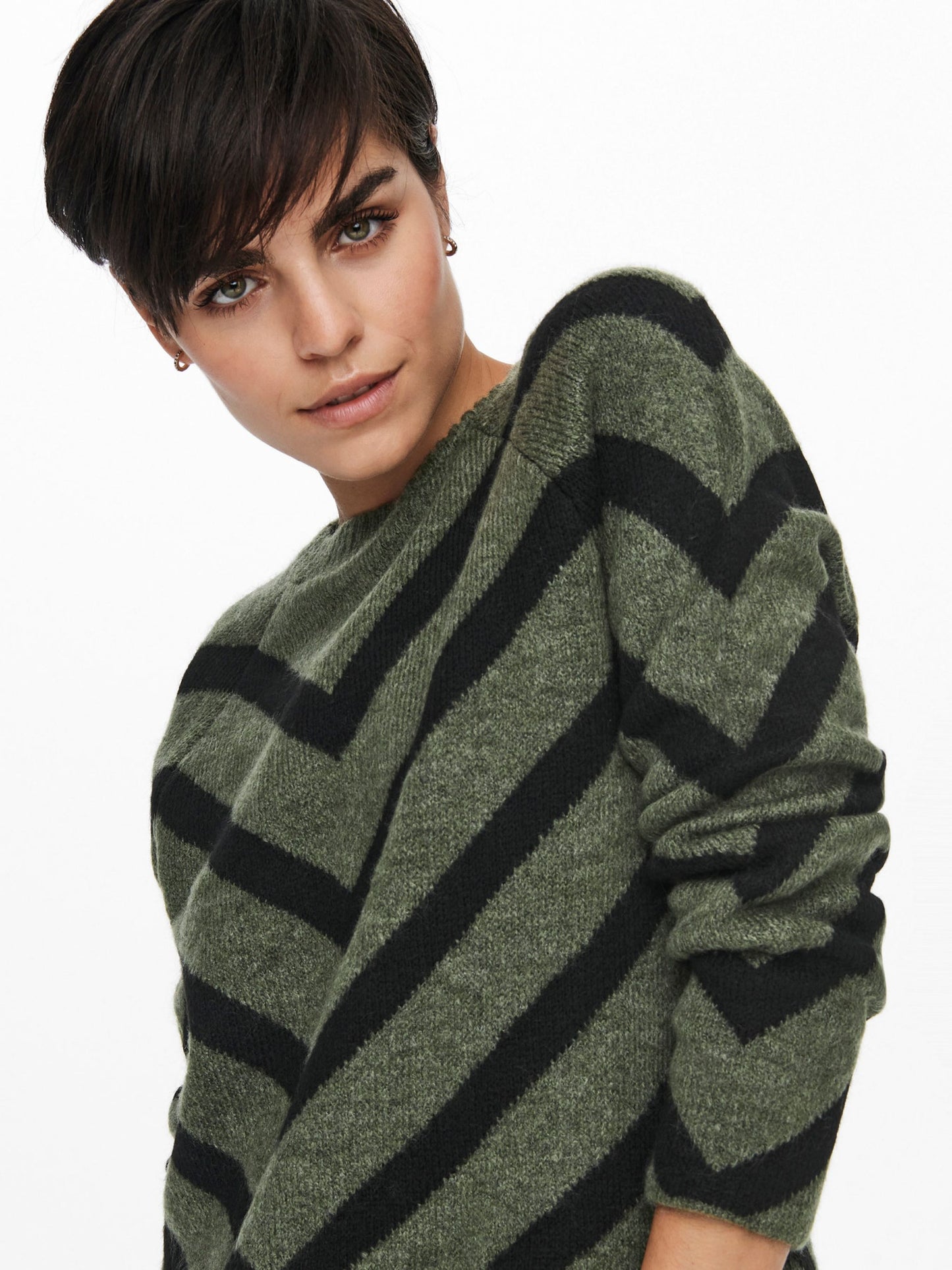 ONLY Khaki & Black V Stripe Jumper