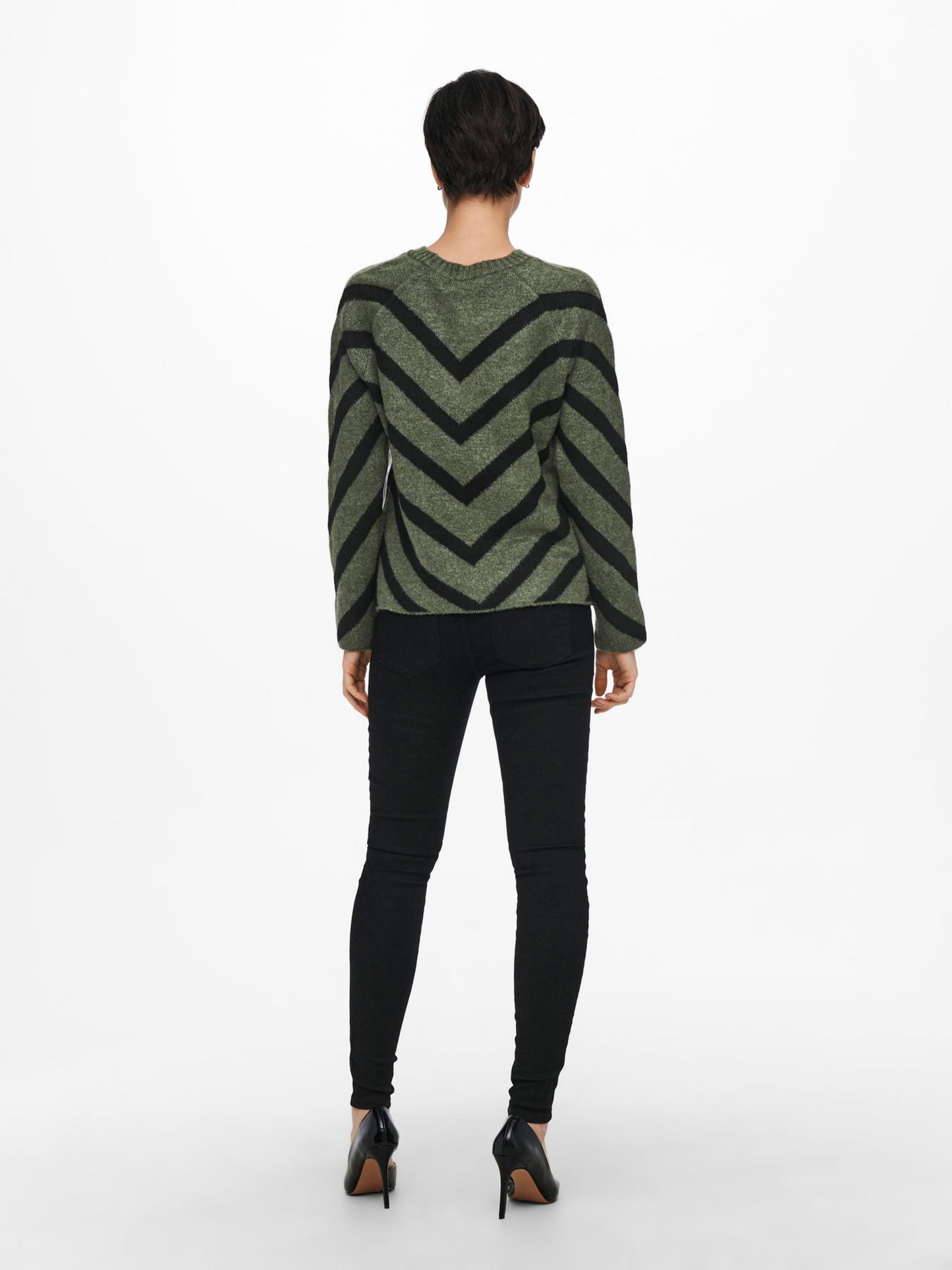 ONLY Khaki & Black V Stripe Jumper