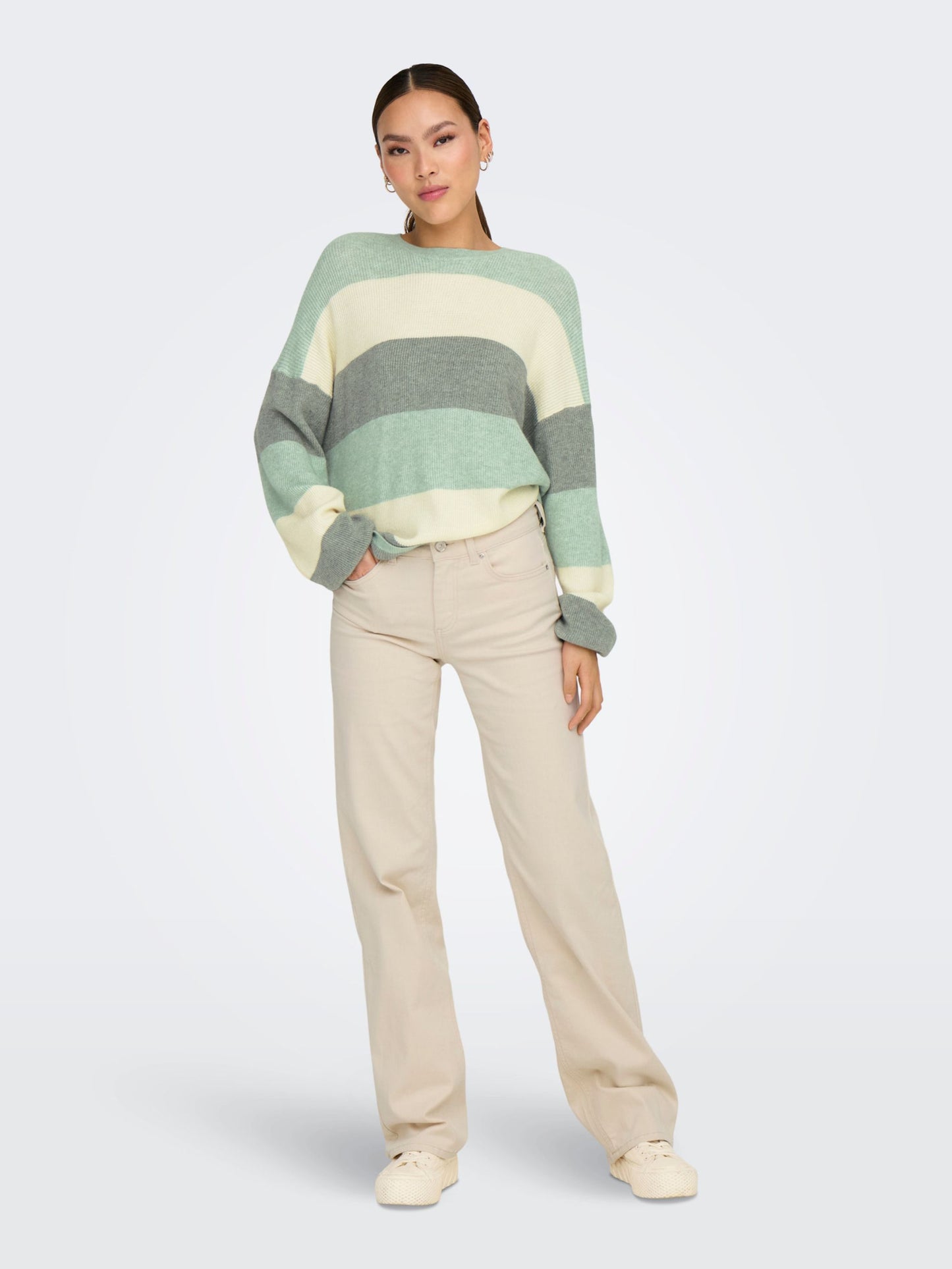 ONLY Knitted Stripe Jumper in Green