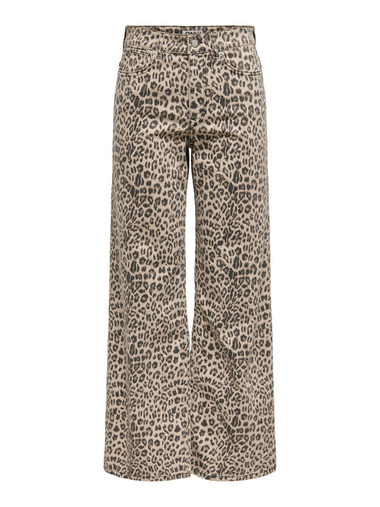 ONLY Leopard Print Wide Leg Jeans