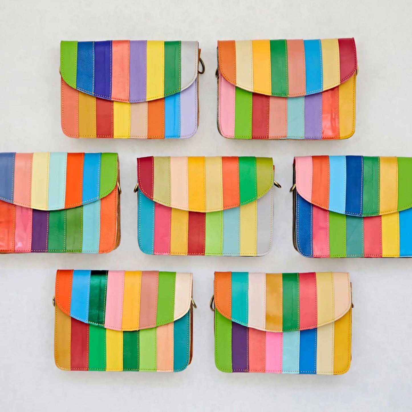 Recycled Leather Multicoloured Cross Body Bag (Handmade)