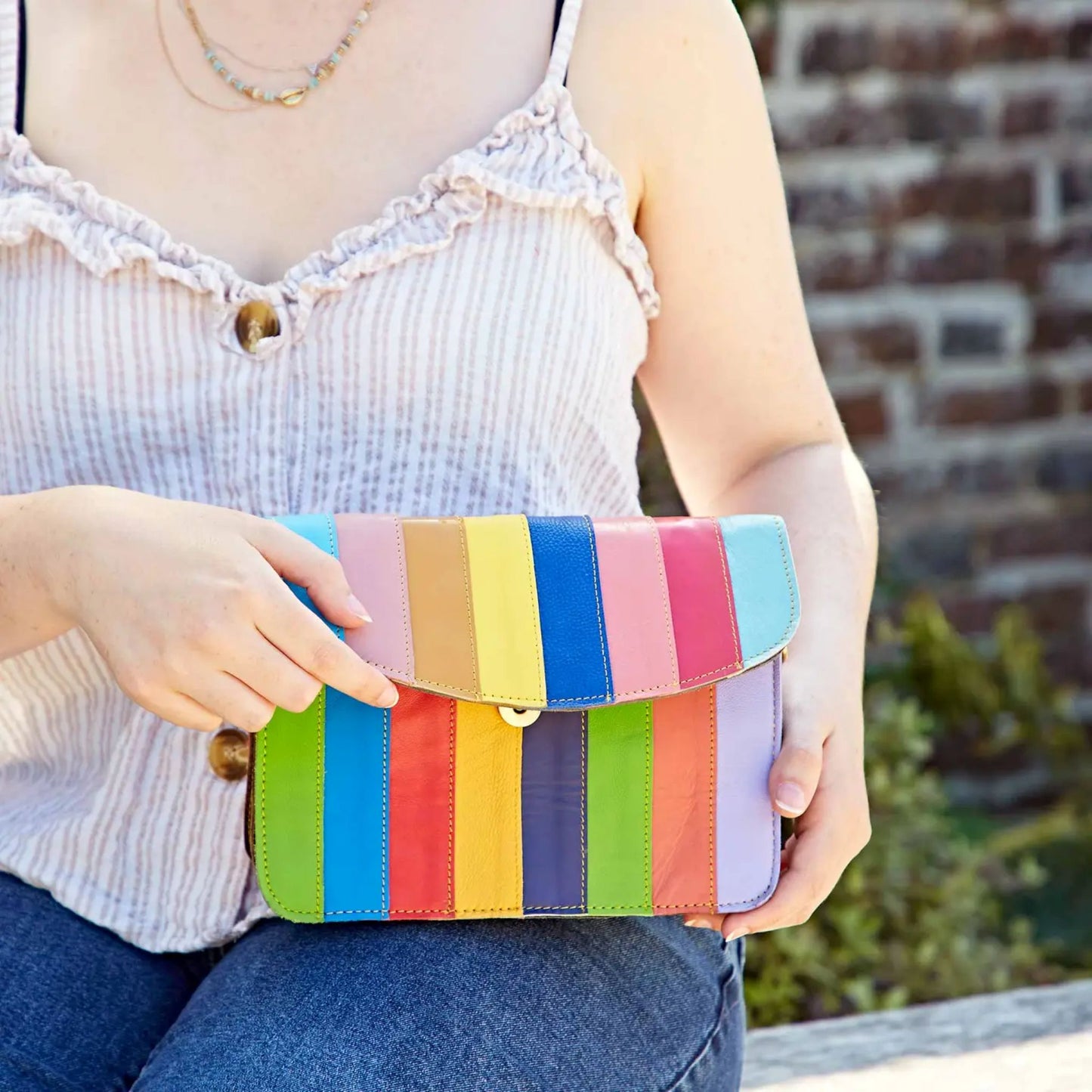 Recycled Leather Multicoloured Cross Body Bag (Handmade)