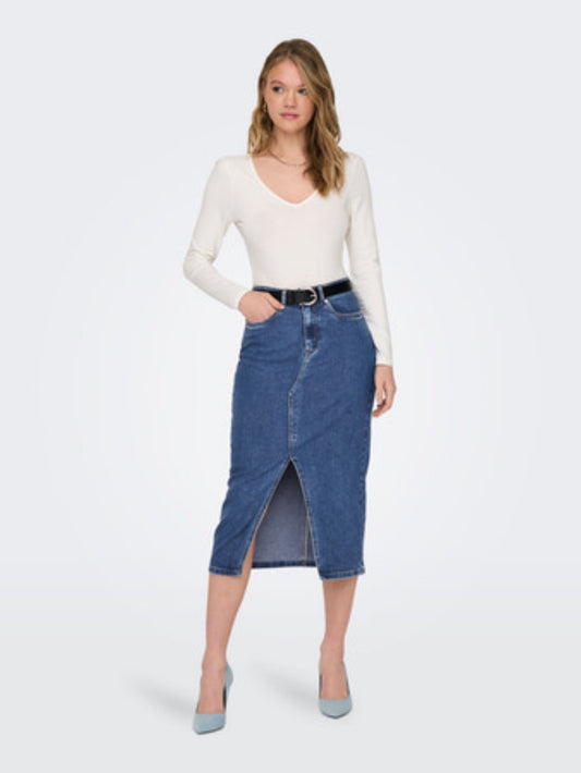 ONLY Midi Front Slit Denim Skirt