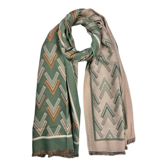 Multi Colour Reversible Arrow Print Scarf in Green