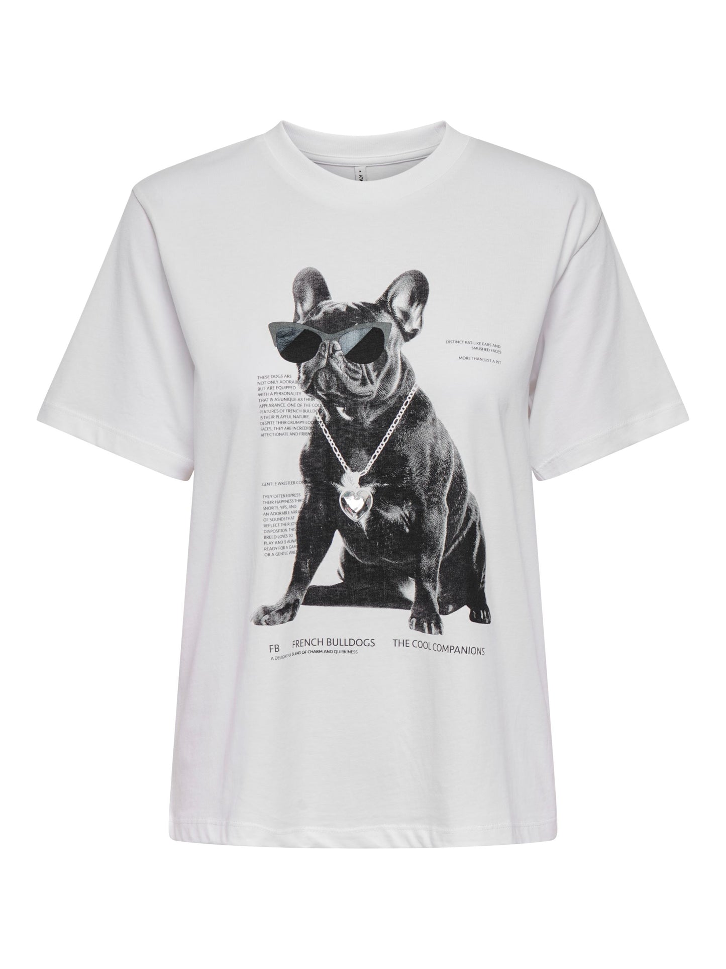 ONLY White Bulldog T-Shirt with Heart Jewel