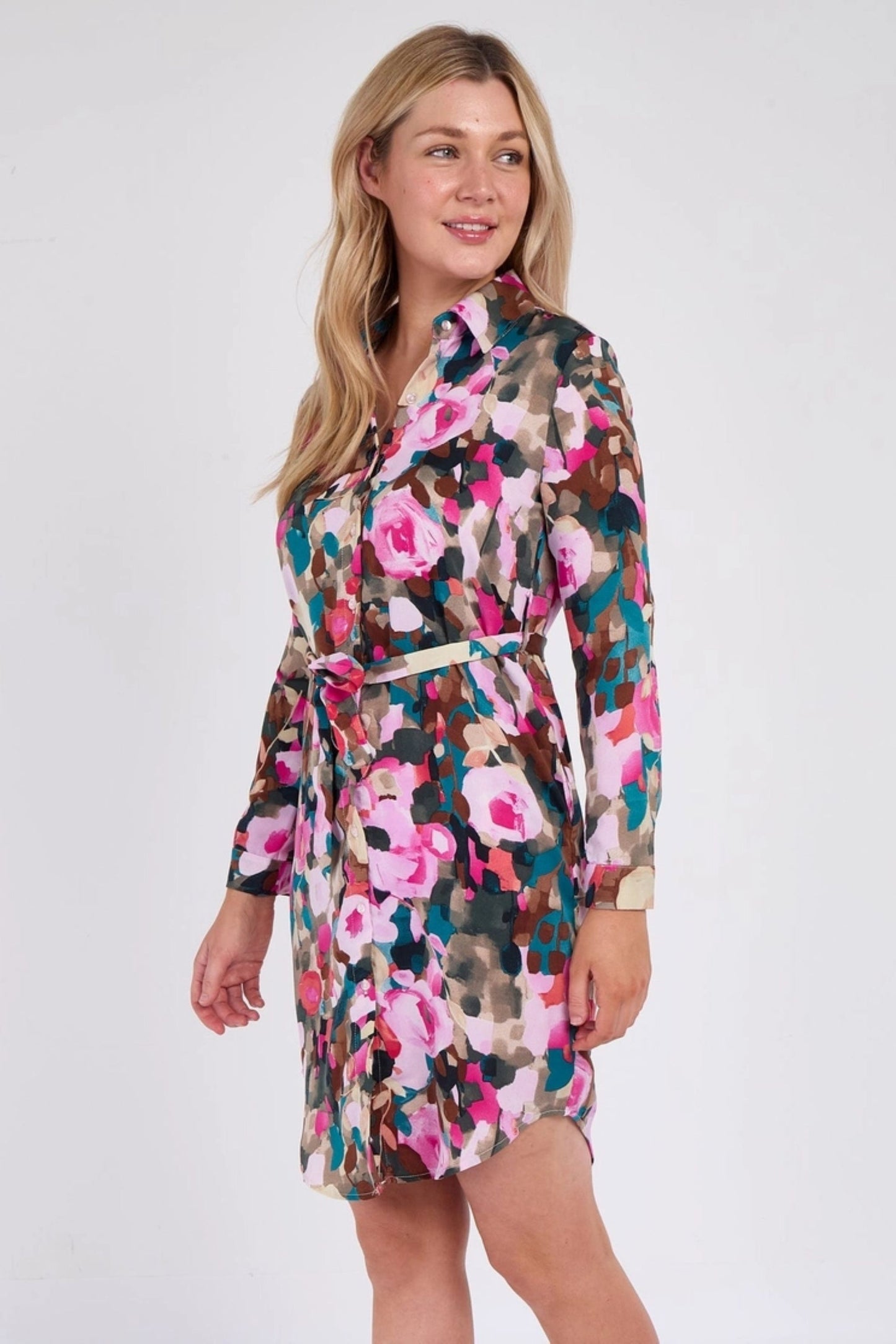 Roses Print Shirt Dress