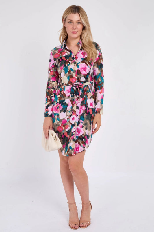 Roses Print Shirt Dress