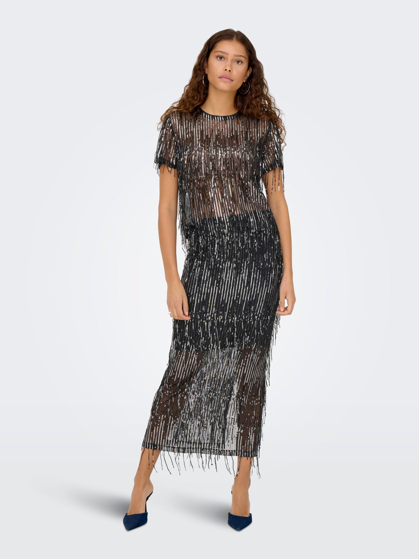 ONLY Black Sequin Mesh Top