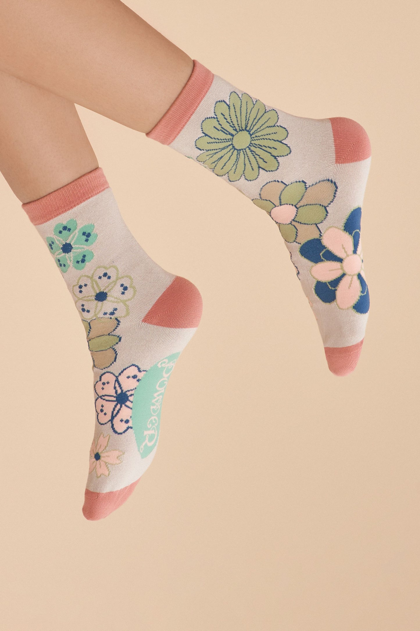 Powder 70s Kaleidoscope Floral Ankle Socks - Coconut SOC655