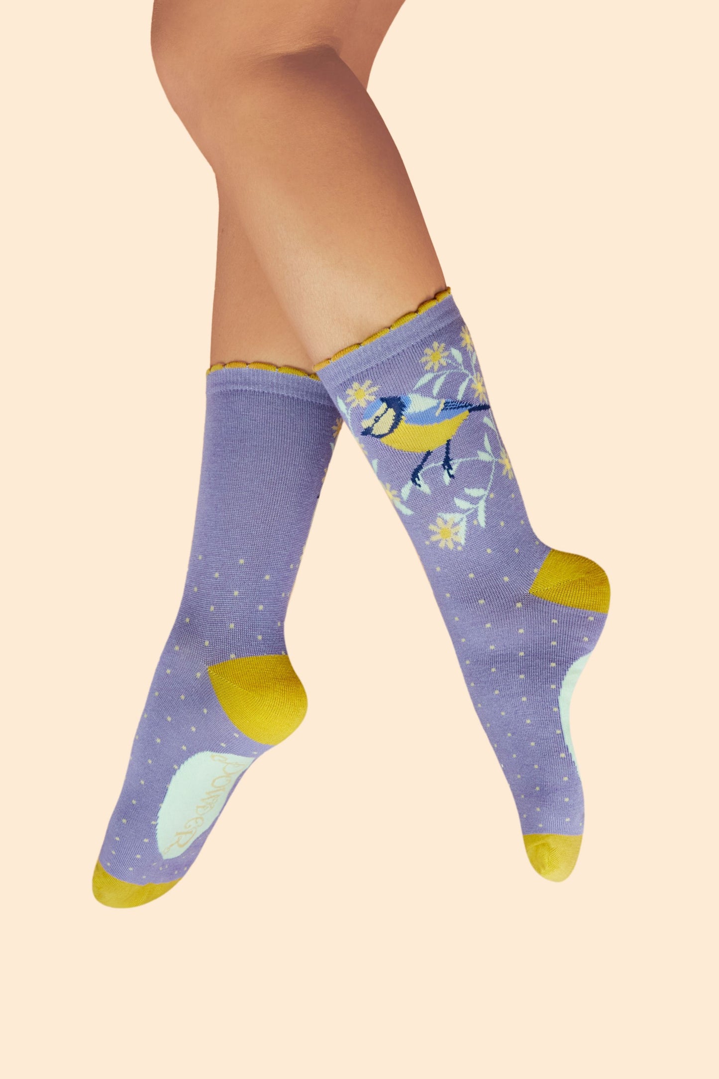 Powder Blooming Blue Tit Ankle Socks in Lavender- SOC731