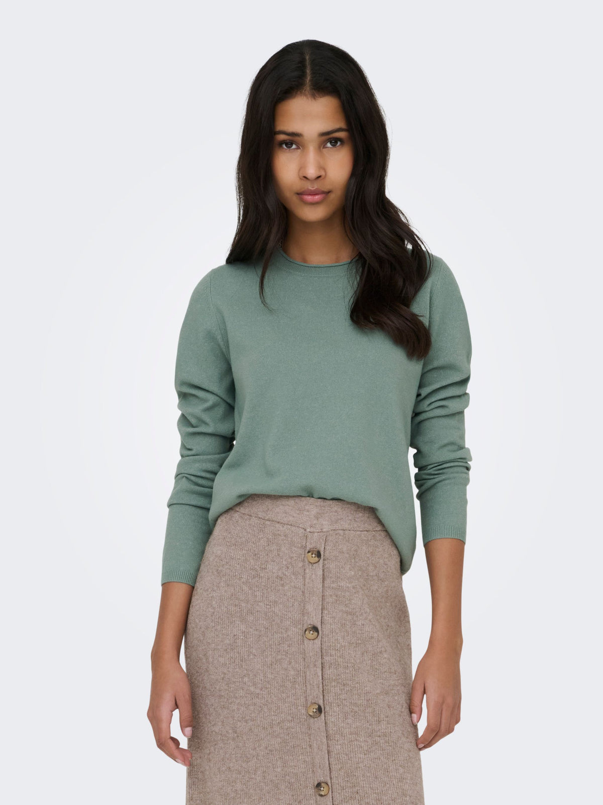 ONLY Soft Knit V Neck Top in Green