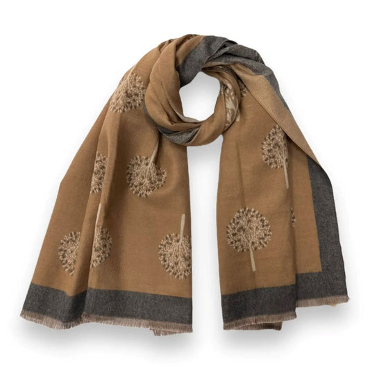 Tree Print Cashmere Mix Reversible Scarf in Mocca