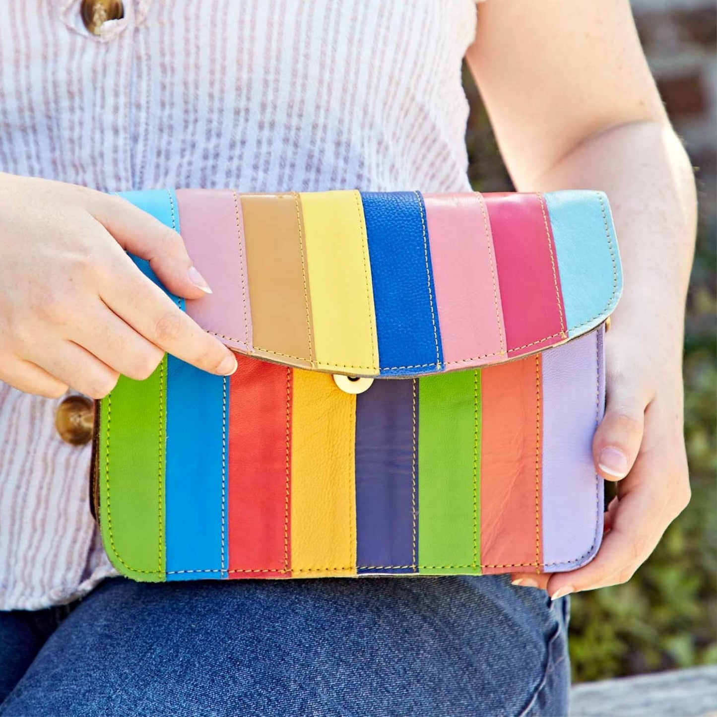 Recycled Leather Multicoloured Cross Body Bag (Handmade)