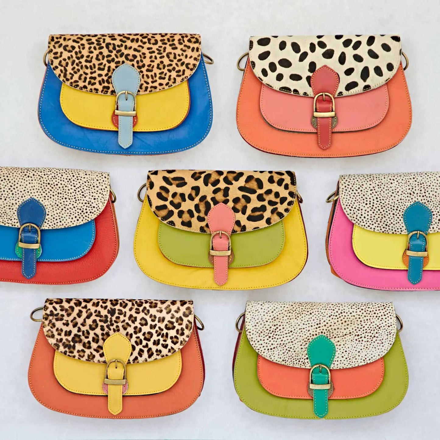 Recycled Leather Multicoloured Cross Body Bag (Handmade)