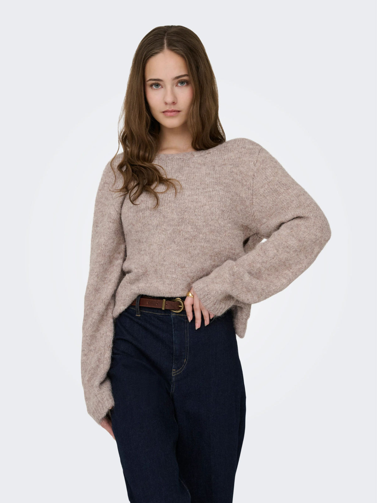 ONLY V Neck Reversible Knit in Beige