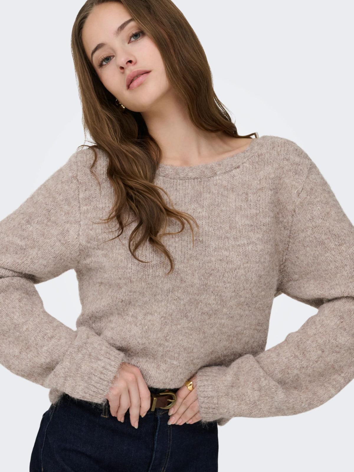 ONLY V Neck Reversible Knit in Beige