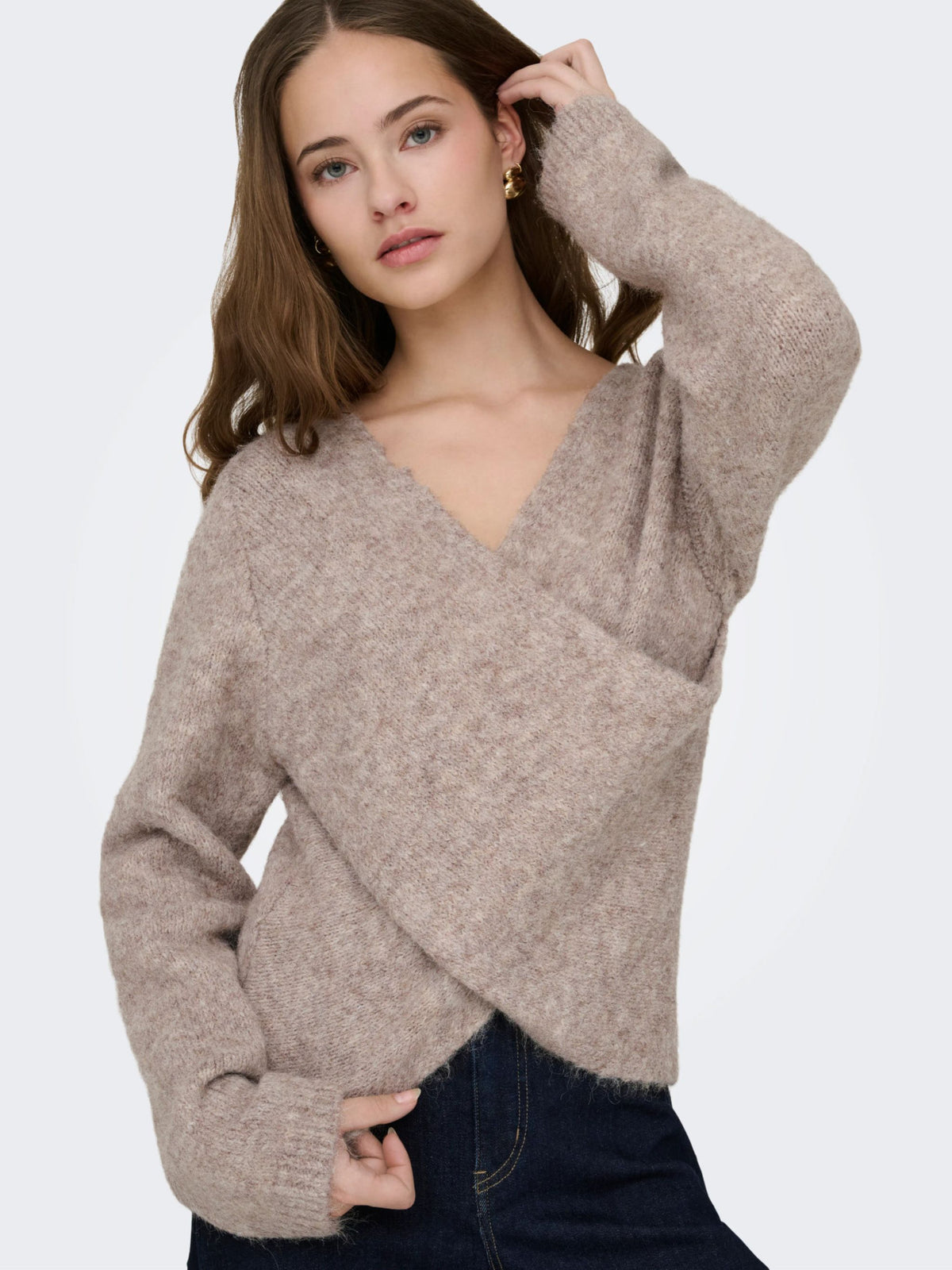 ONLY V Neck Reversible Knit in Beige
