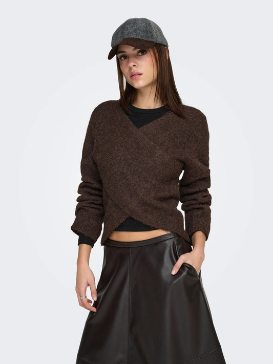 ONLY V Neck Reversible Knit in Brown