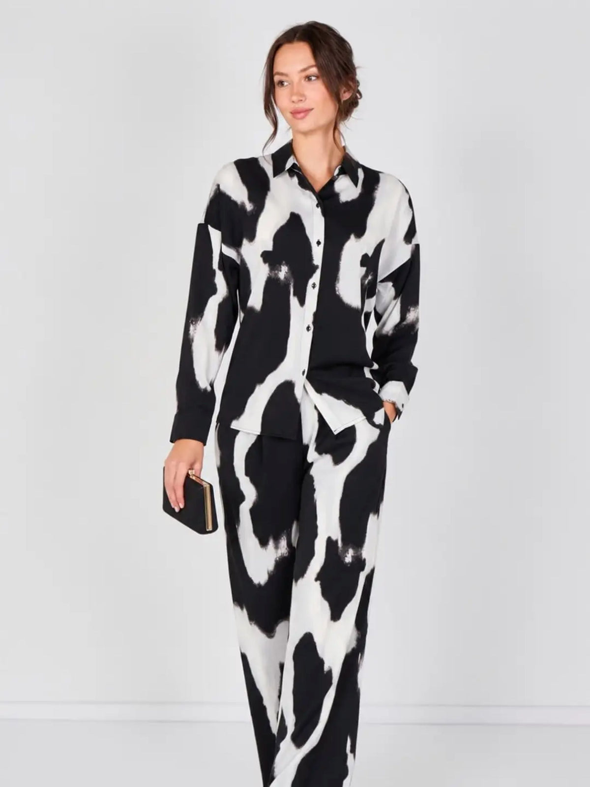 Black & Grey Abstract Print Trousers