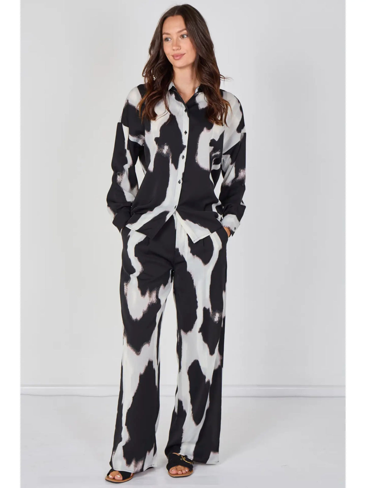 Black & Grey Abstract Print Trousers