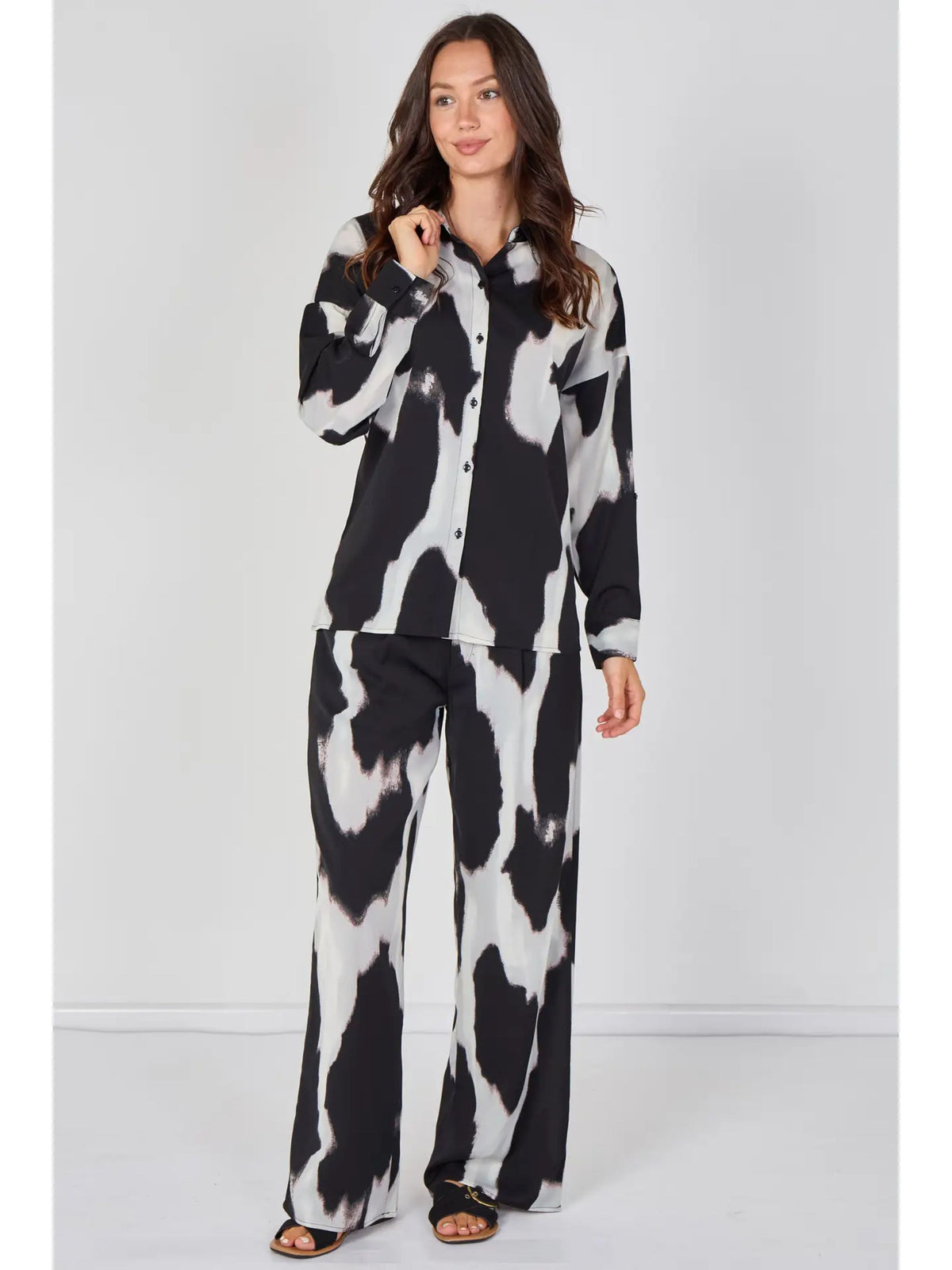 Black & Grey Abstract Print Trousers