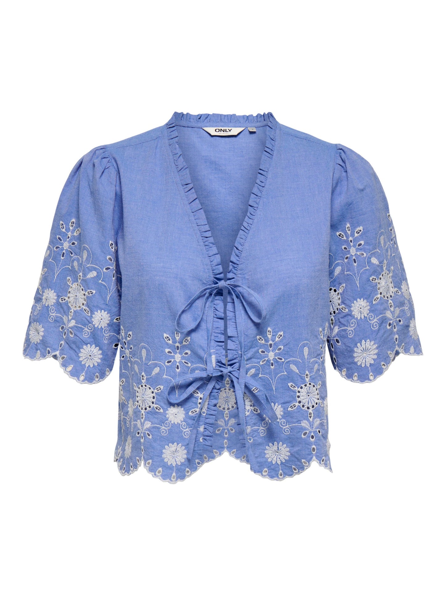 ONLY Blue Tie Front Top with Embroidery