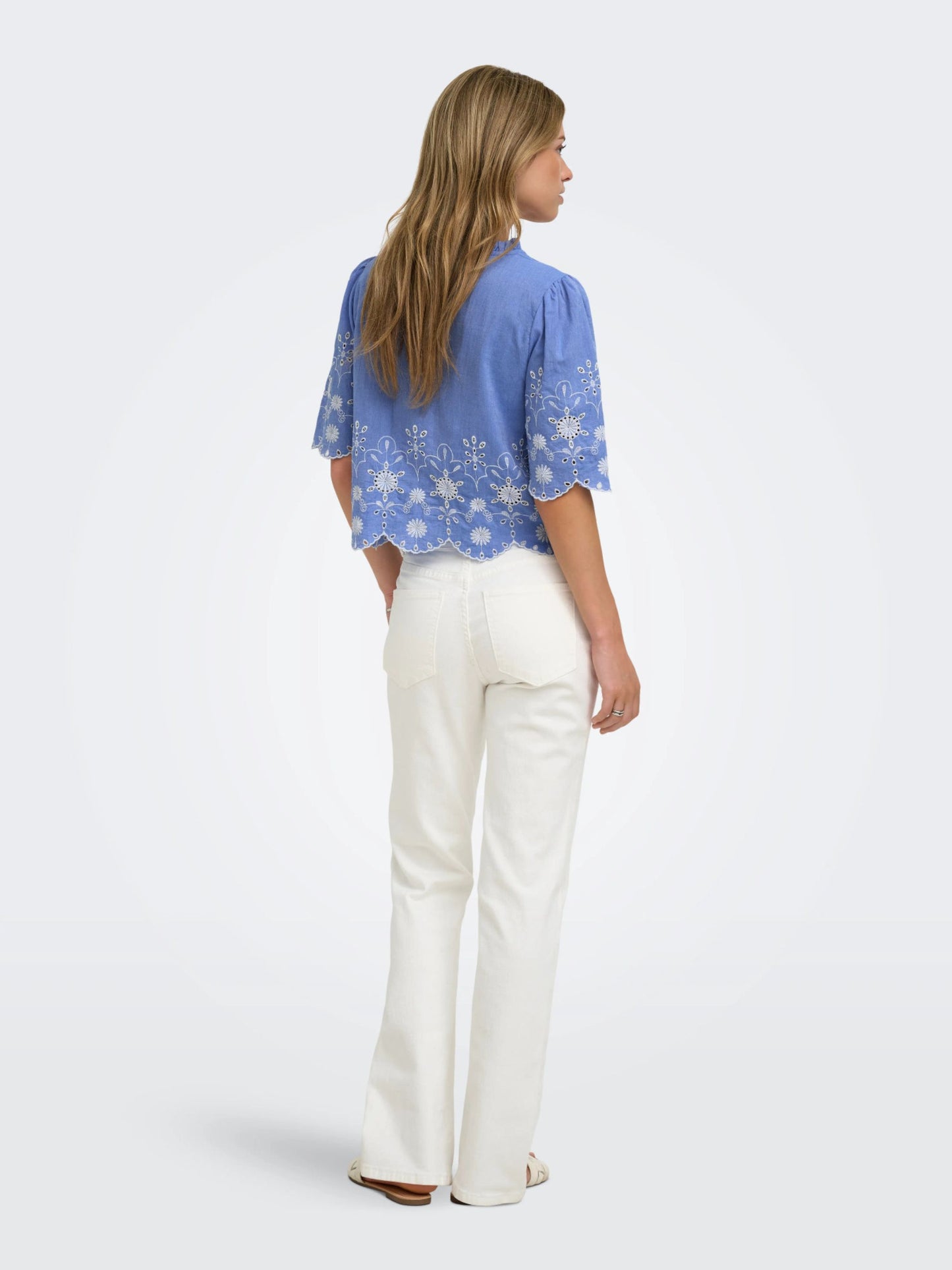 ONLY Blue Tie Front Top with Embroidery