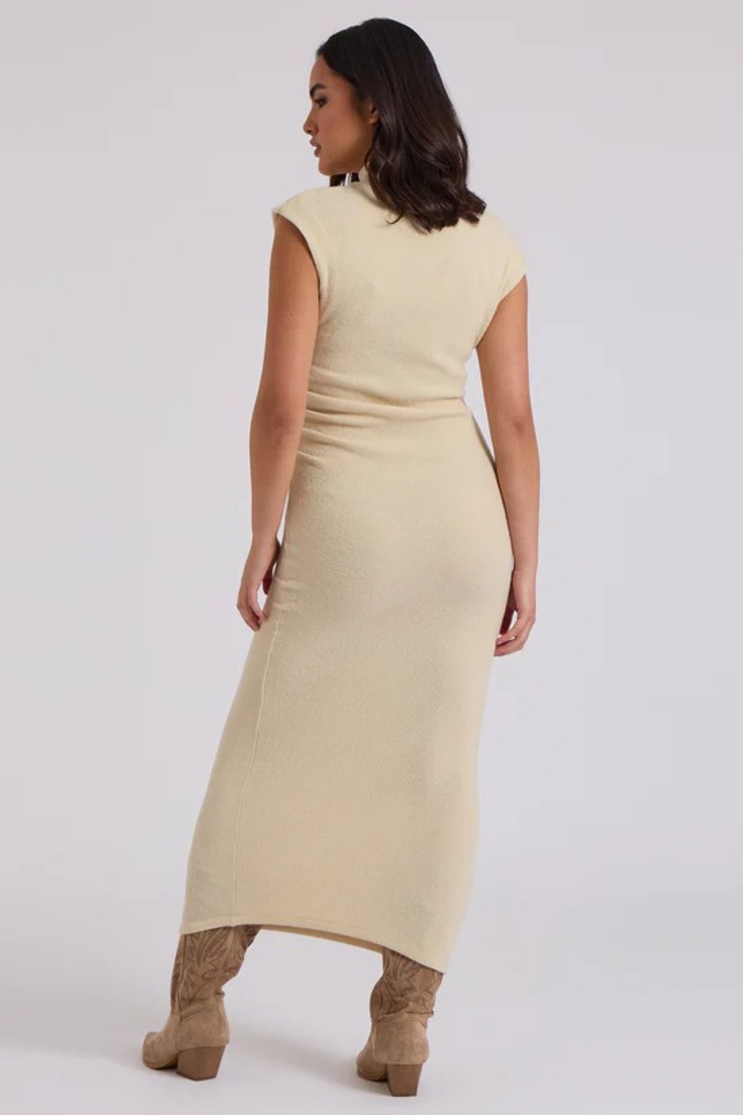 Brushed Cream Maxi Ruched Dress