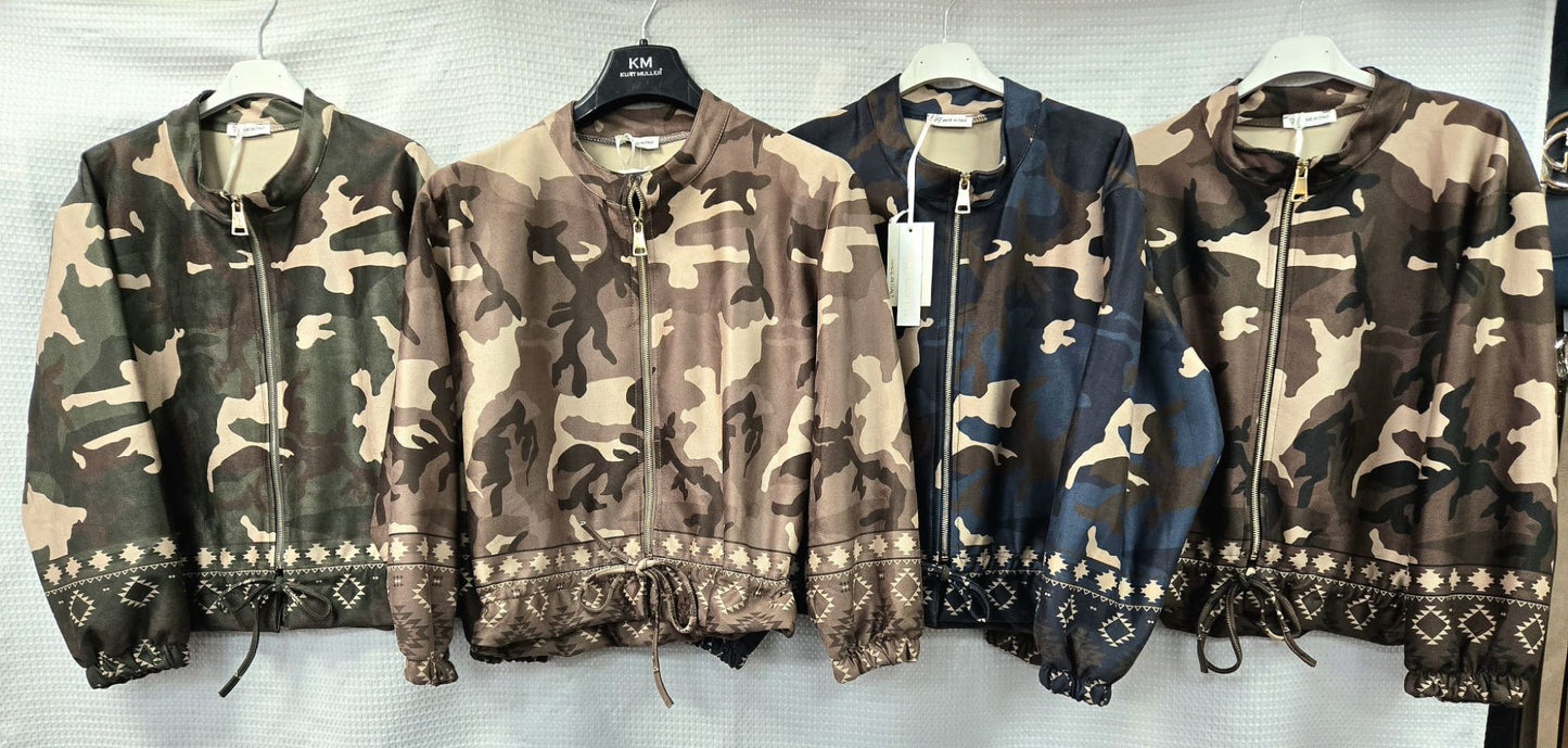 Suedette Camouflage Zip Bomber Jacket
