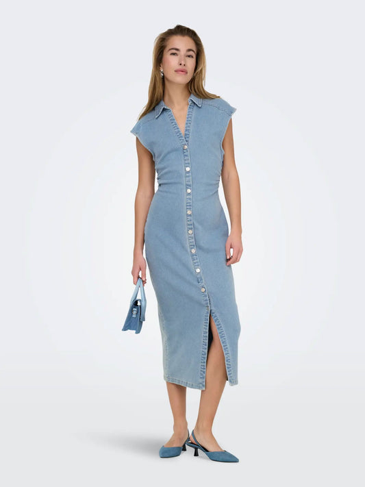 ONLY Cap Sleeve Denim Midi Dress